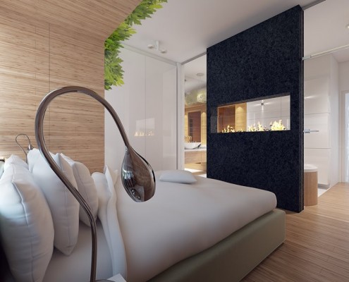 Nowoczesny biokominek w sypialni Concept Architektura Wnętrz