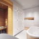 Projekt białej łazienki z sauną Concept Architektura Wnętrz