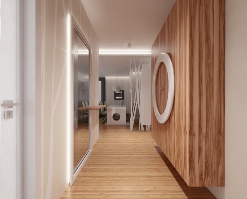 Szkło i drewno w nowoczesnym przedpokoju Concept Architektura wnętrz