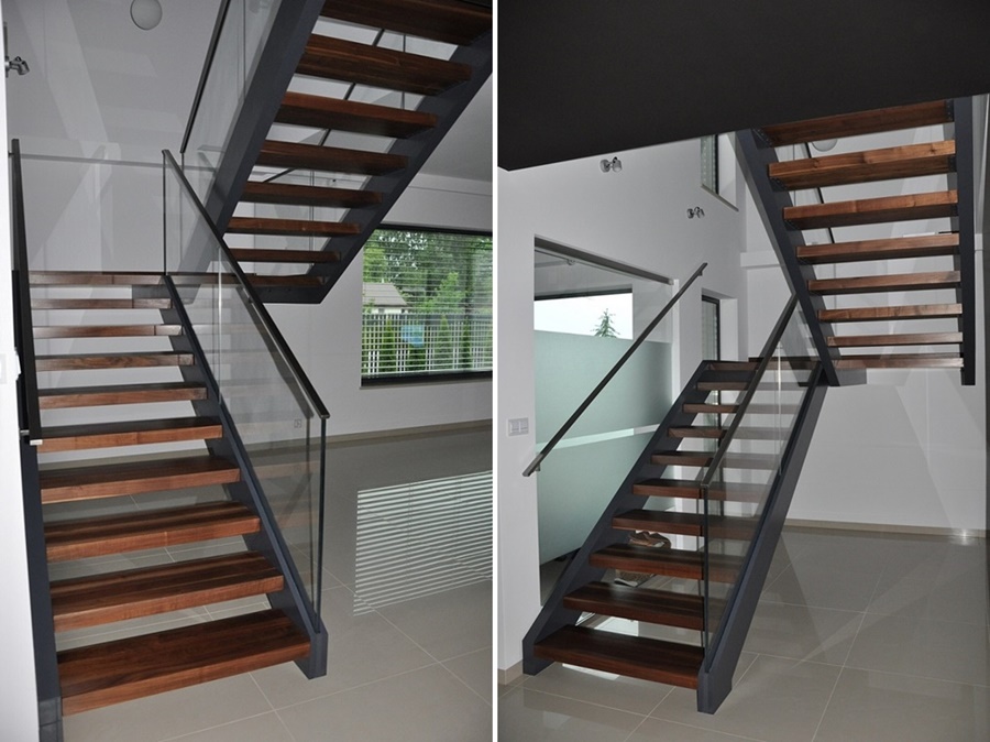 schody w domu letnim mogą mieć drewniane stopnie i ramę z metalu