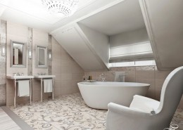 Projekt łazienki na poddaszu w stylu glamour Mango Studio
