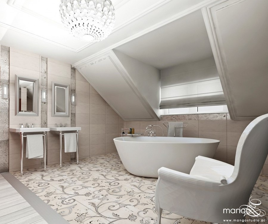 Projekt łazienki na poddaszu w stylu glamour Mango Studio