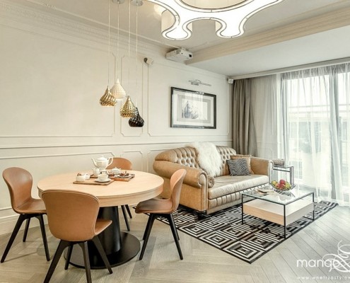 Styl modern classic salonie z jadalnią Mango Studio