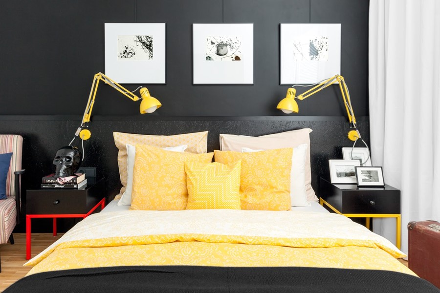 Jaki kolor do sypialni żółty styl nowoczesny