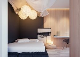 Minimalistyczna sypialnia z toaletką Hi-light Archtectures