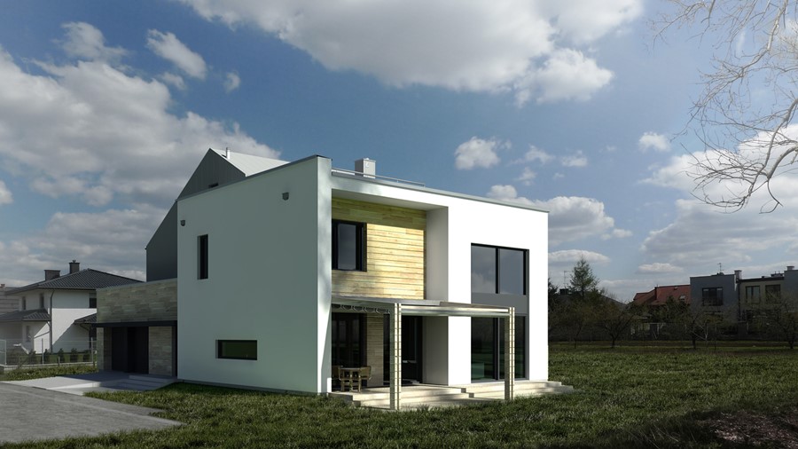 Projekt domu z drewnianą elewacją styl nowoczesny
