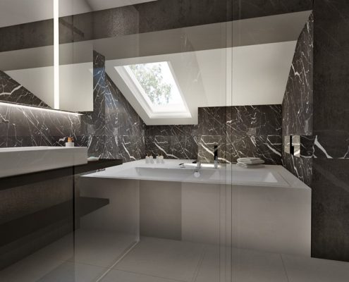 Grafitowa łazienka z wanną i prysznicem Nasciturus Design
