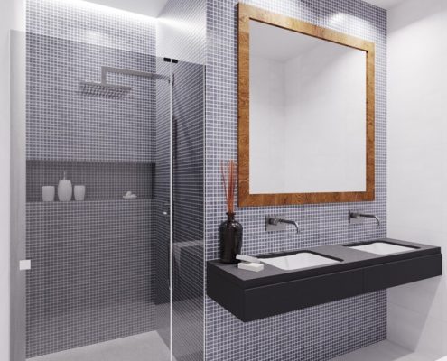 Mała łazienka z wnęką na prysznic Nasciturus Design