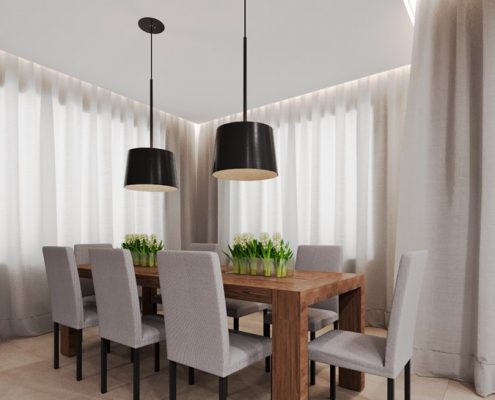 Otwarta jadalnia z drewnianym stołem Nasciturus Design