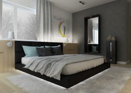 Podświetlane łóżko w minimalistycznej sypialni Nasciturus Design