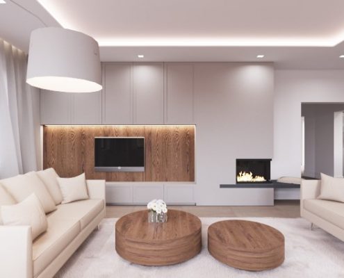 Popiel i drewno w salonie Nasciturus design