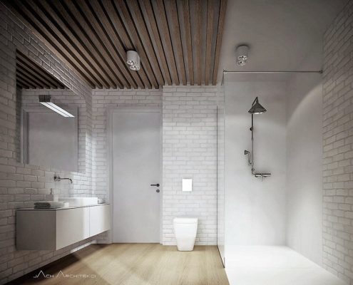 Biała cegła w łazience Jach Architekci