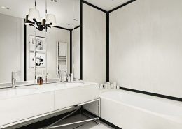 Biel z czarnymi akcentami w łazience Katarzyna Kraszewska