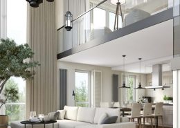Dwupoziomowy salon w nowoczesny stylu Mikołajska