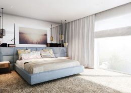 Minimalistyczna i przytulna sypialnia Katarzyna Kraszewska - ekskluzywne wnętrza
