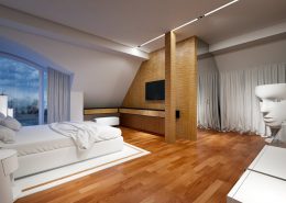Nowoczesna sypialnia w ciepłych odcieniach drewna Concept