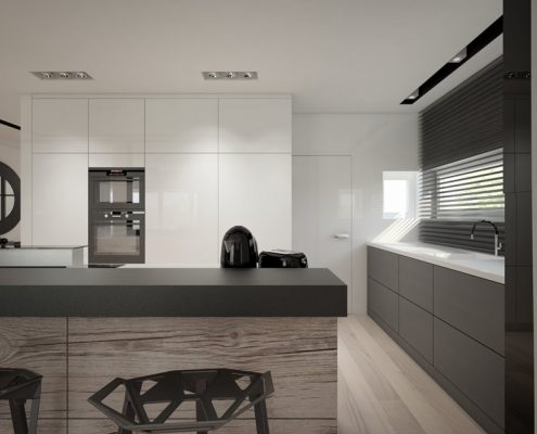 Projekt minimalistycznej kuchni otwartej na jadalnię Concept Architektura Wnętrz