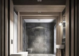 Minimalistyczny pokój kąpielowy w drewnie - Jach Architekci