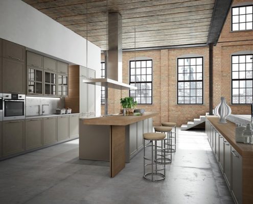 Szare meble kuchenne w lofcie - TLK Kitchens kuchnie włoskie