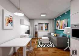 Kolorowe wnętrze jasnego mieszkania - Huk Architekci