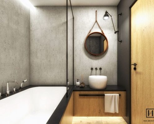Stylowa łazienka w naturalnych kolorach - Huk Architekci