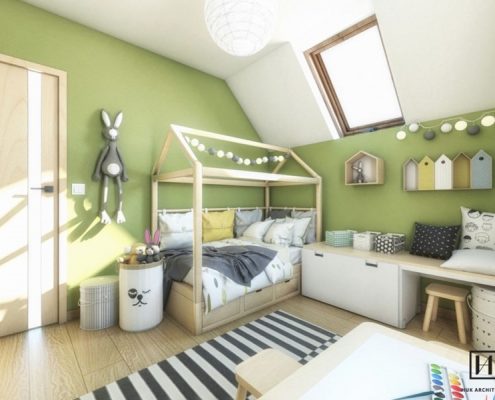 Zielony pokój dziecięcy - Huk Architekci