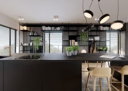 Kuchnia i pokój dzienny w nowoczesnym apartamencie