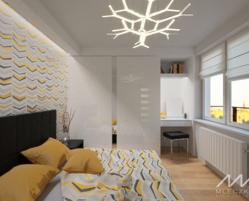 Biało-żółta sypialnia w nowoczesnym stylu