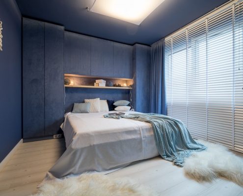 Modna sypialnia - niebieska sypialnia w oryginalnym wydaniu