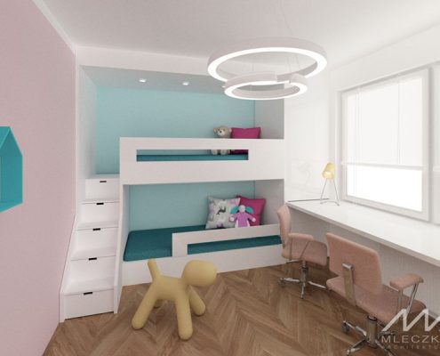 Projekt pokoju dziecięcego piętrowym łóżkiem