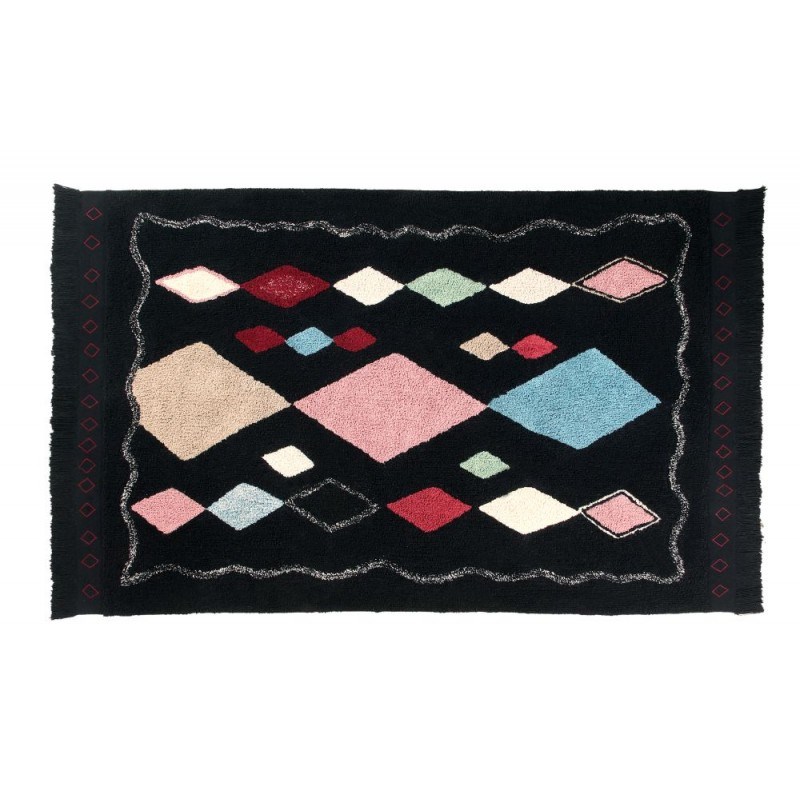Czarny dywan w kolorowe romby do prania 140x200 Lorena Canals