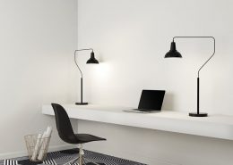 Czarno białe biuro z heksagonalnymi płytkami