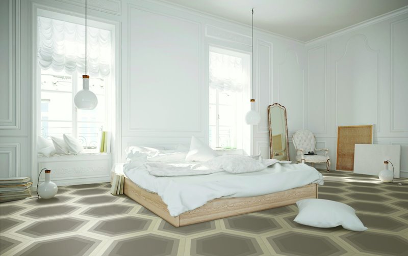 Heksagonalne płyki podłogowe w sypialni
