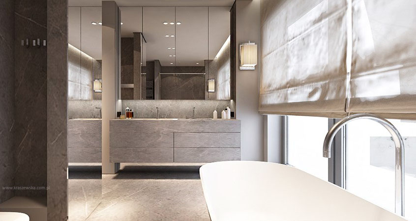 Aranżacja pokoju kąpielowego z wanną i prysznicem