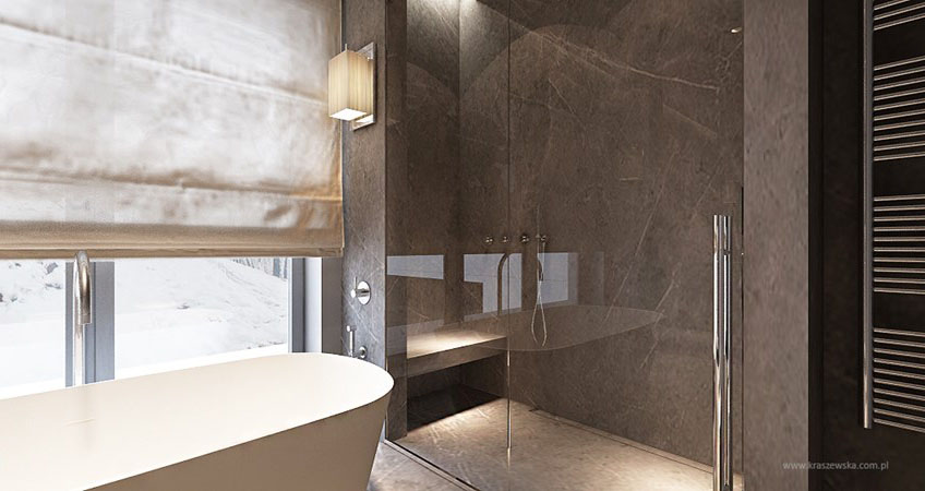 Aranżacja pokoju kąpielowego z wanną i prysznicem