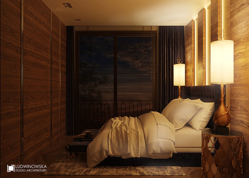Elegancka sypialnia z motywami Art Deco