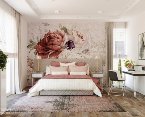Rożowy akcent w jasnej sypialni