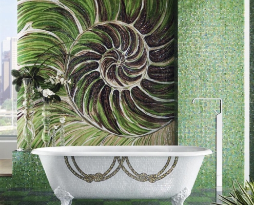 Mozaika ozdobna w zielonej łazience