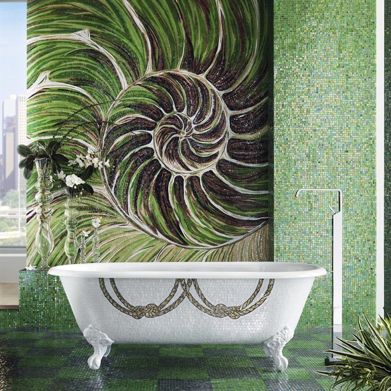 Mozaika ozdobna w zielonej łazience