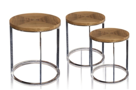 Okrągłe stoliki pomocnicze z drewna i metalu Tokyo