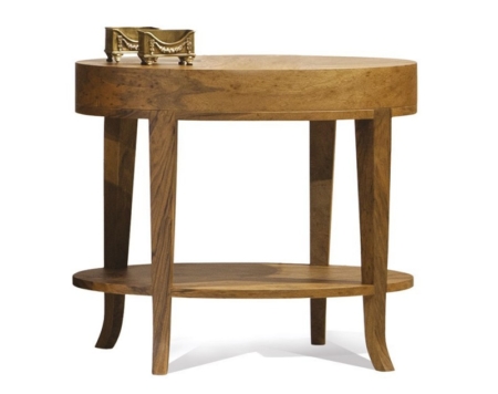 Okrągły stolik pomocniczy wykończony drewnem Vouge