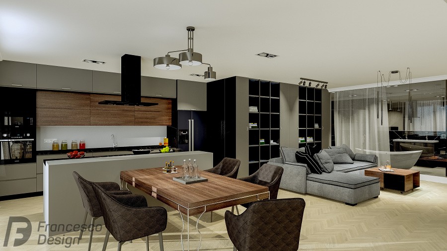 Nowoczesny apartament łączący kuchnię i salon Nowoczesny apartament łączący kuchnię i salon