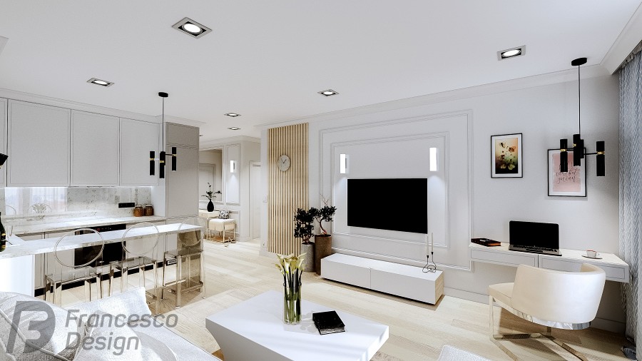 Projekt jasnego apartamentu w bieli Projekt jasnego apartamentu w bieli