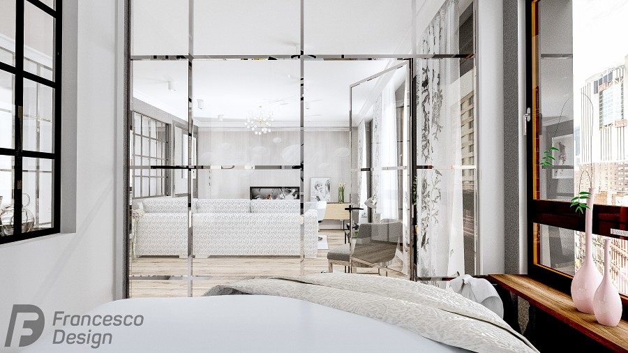 Szary apartament z przeszkloną sypialnią 2 Szary apartament z przeszkloną sypialnią