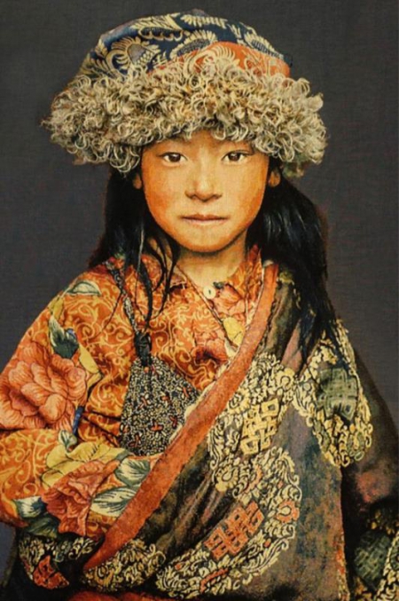 Gobelin Tibetan Child blaugrau Thomas Albrecht